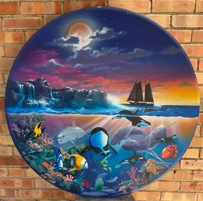 ROUND OIL PAINTING OF AQUATIC SCENE "SEA OF DREAMS" BY CLAUS ANDERSON classic mural painting