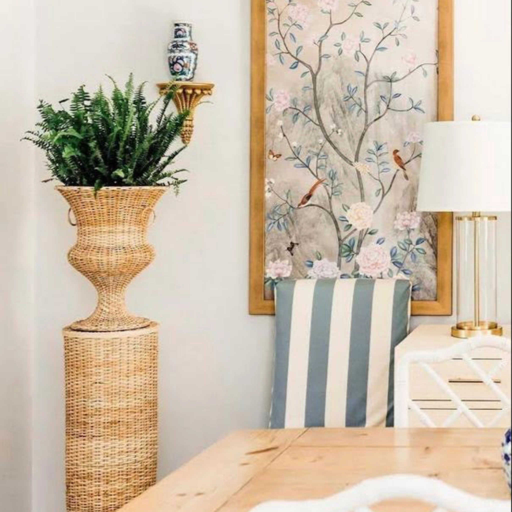 Round Wicker Urn and Pedestal
