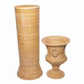 Round Wicker Urn and Pedestal home display ornament