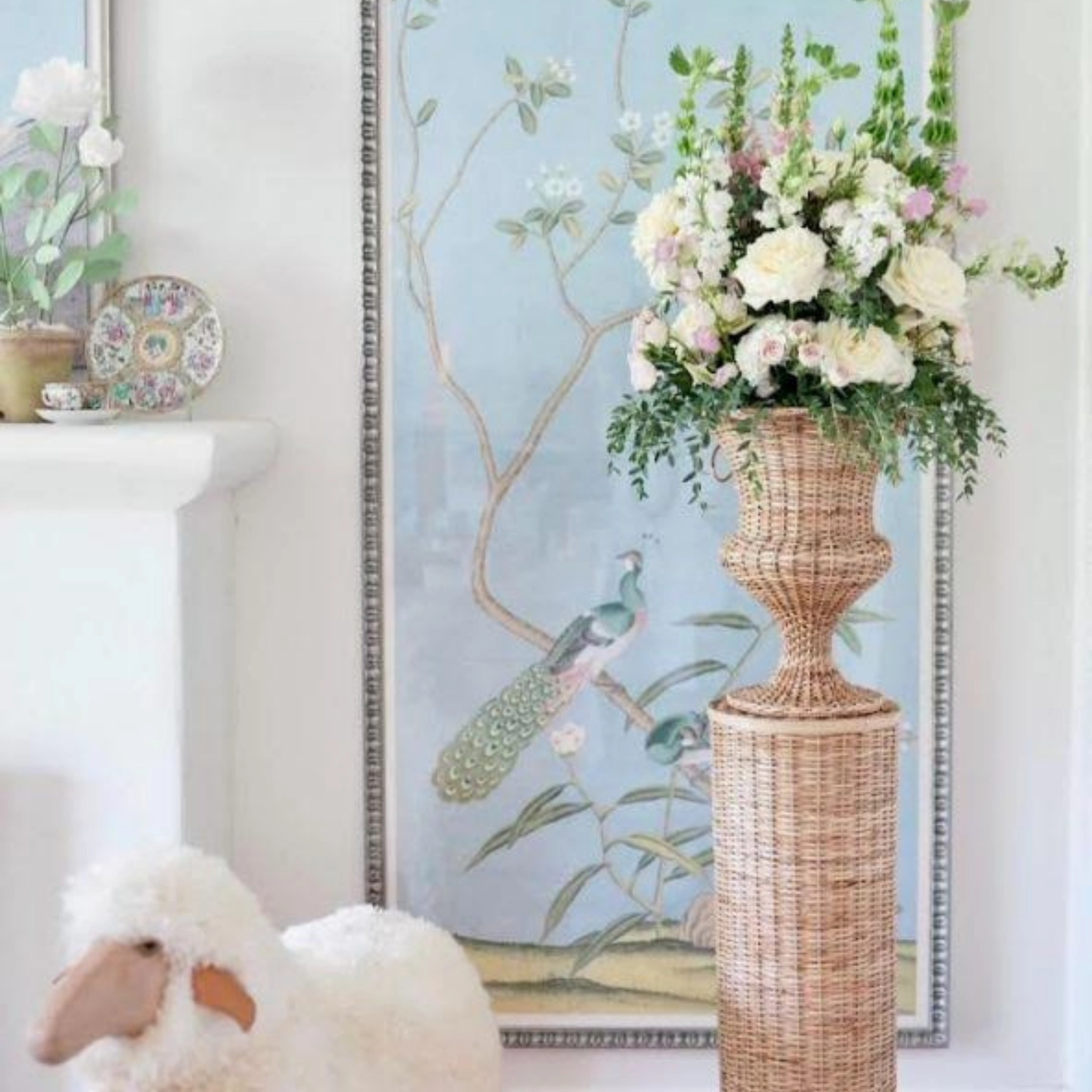 Round Wicker Urn and Pedestal