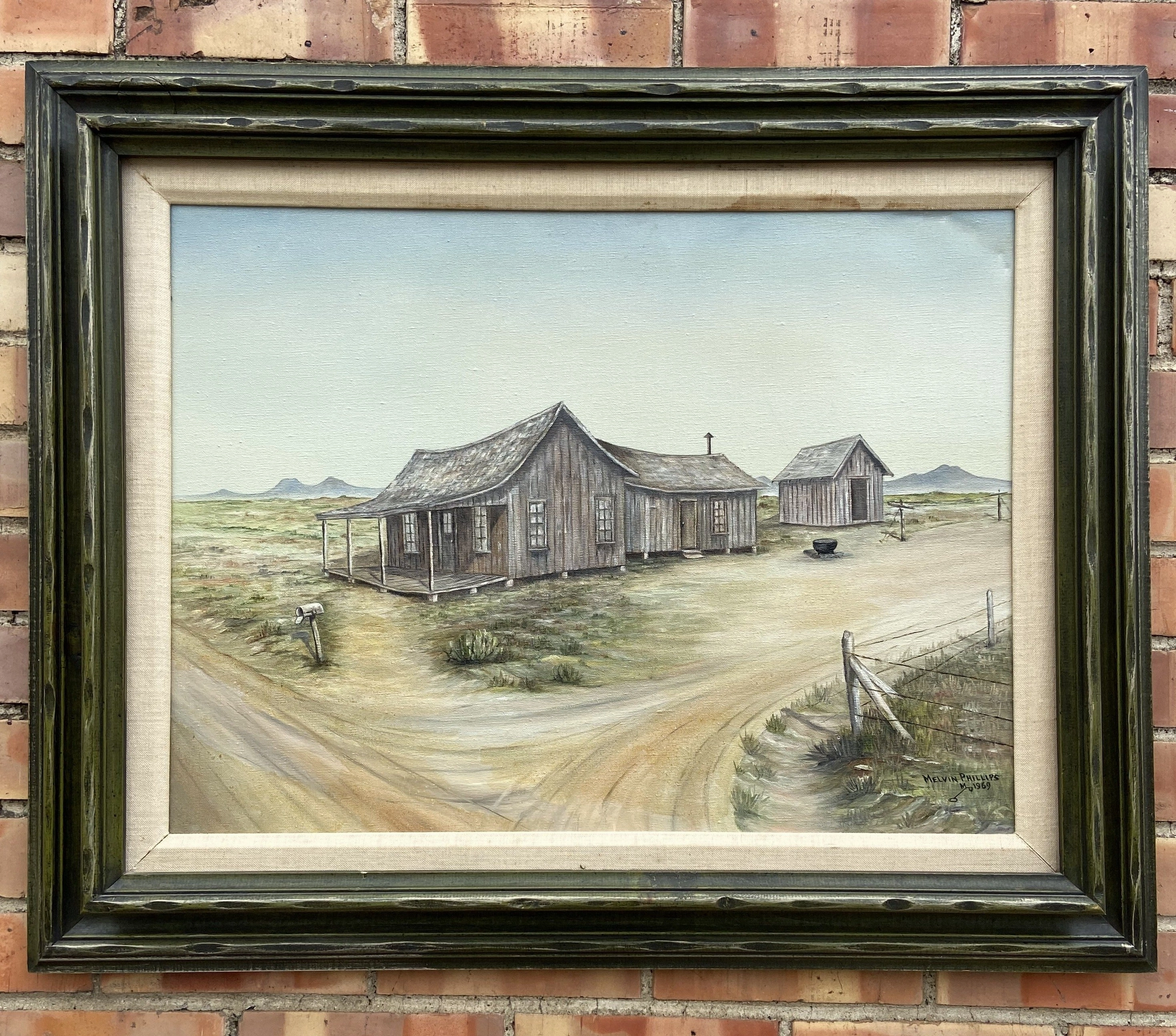 RURAL LANDSCAPE OIL PAINTING SIGNED MELVIN PHILLIPS 1969 classic mural painting