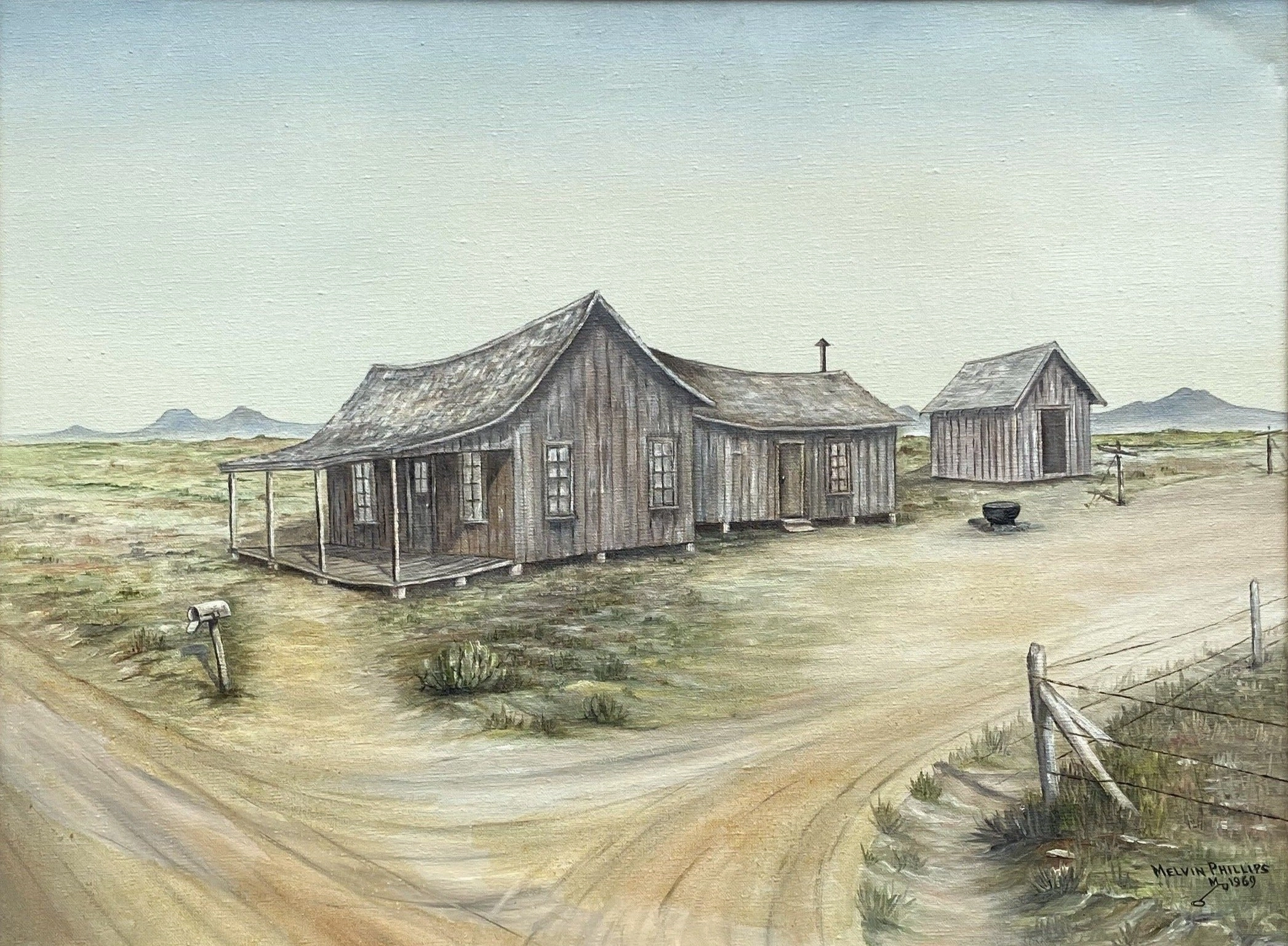 RURAL LANDSCAPE OIL PAINTING SIGNED MELVIN PHILLIPS 1969