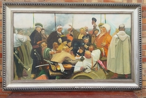 RUSSIAN OIL PAINTING OF ARMY SCENE classic mural painting