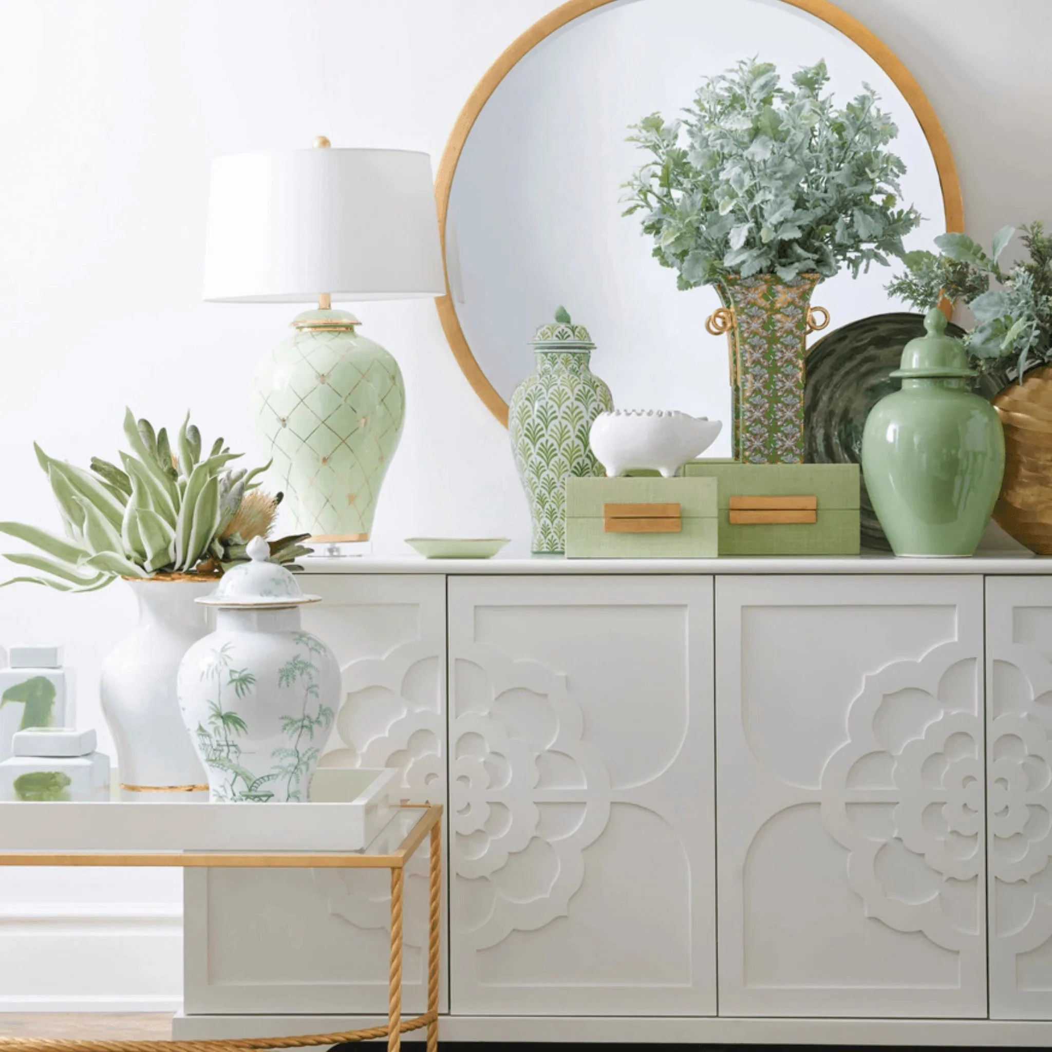 Sage Green Landis Covered Vase/Ginger Jar