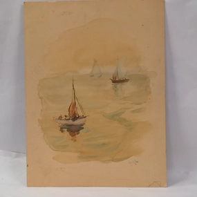 SAILBOAT WATERCOLOR ON BOARD classic mural painting