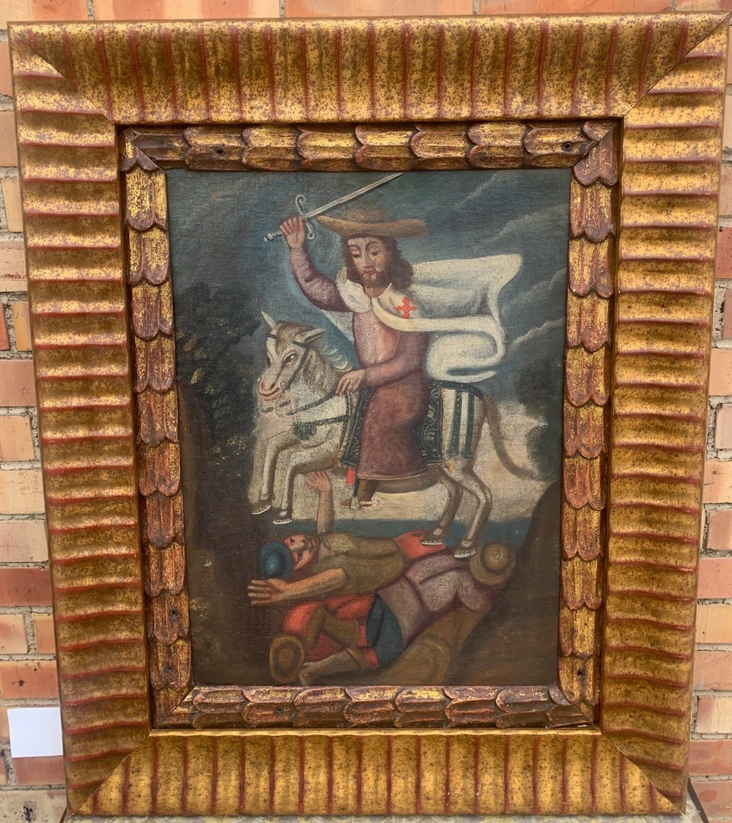 SAINT JAMES MATAMOROS THE MOOR SLAYER 19TH C. PAINTING classic mural painting
