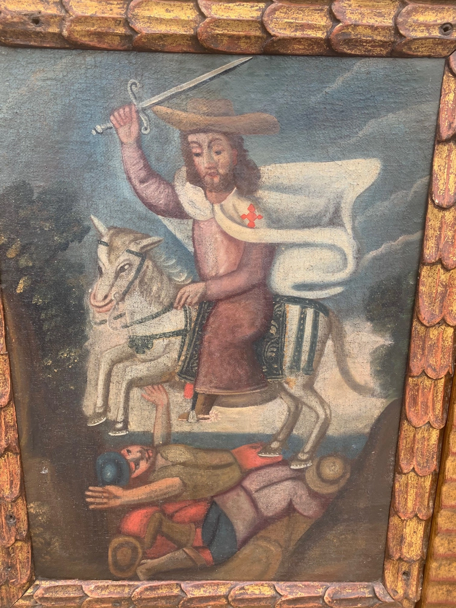 SAINT JAMES MATAMOROS THE MOOR SLAYER 19TH C. PAINTING