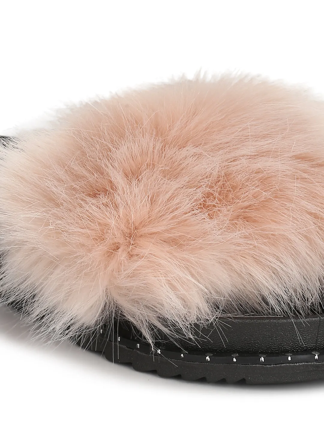 Lachsrosa Glattleder-Slipper mit Fellbesatz