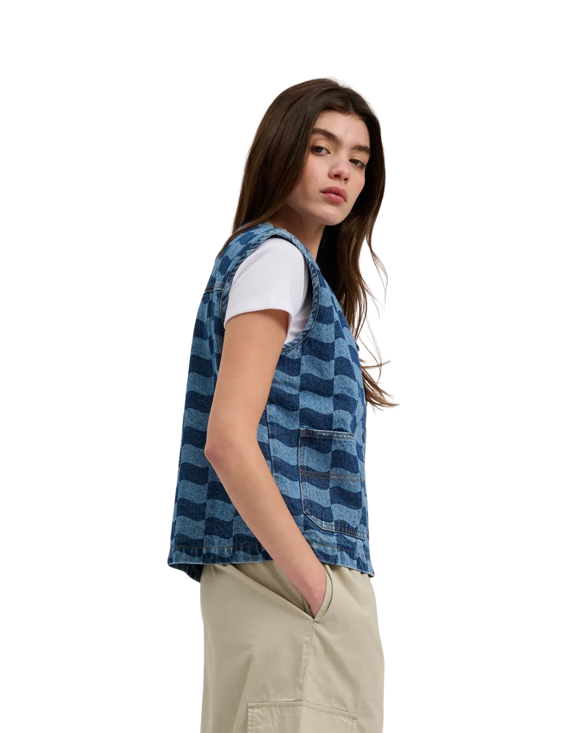 Santa Cruz Classic Label Gilet in Blau-Wellen-Karo