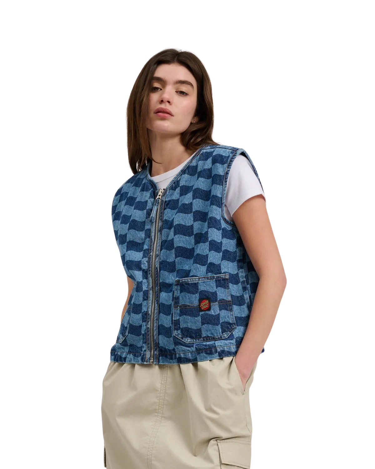 Santa Cruz Classic Label Gilet in Blau-Wellen-Karo