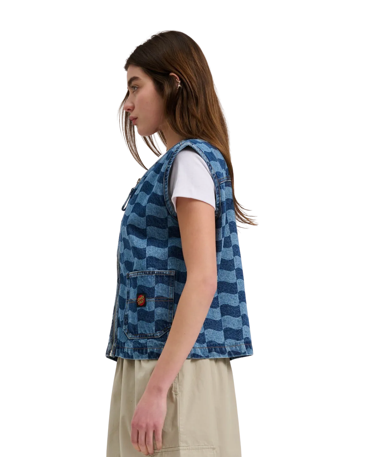 Santa Cruz Classic Label Gilet in Blau-Wellen-Karo