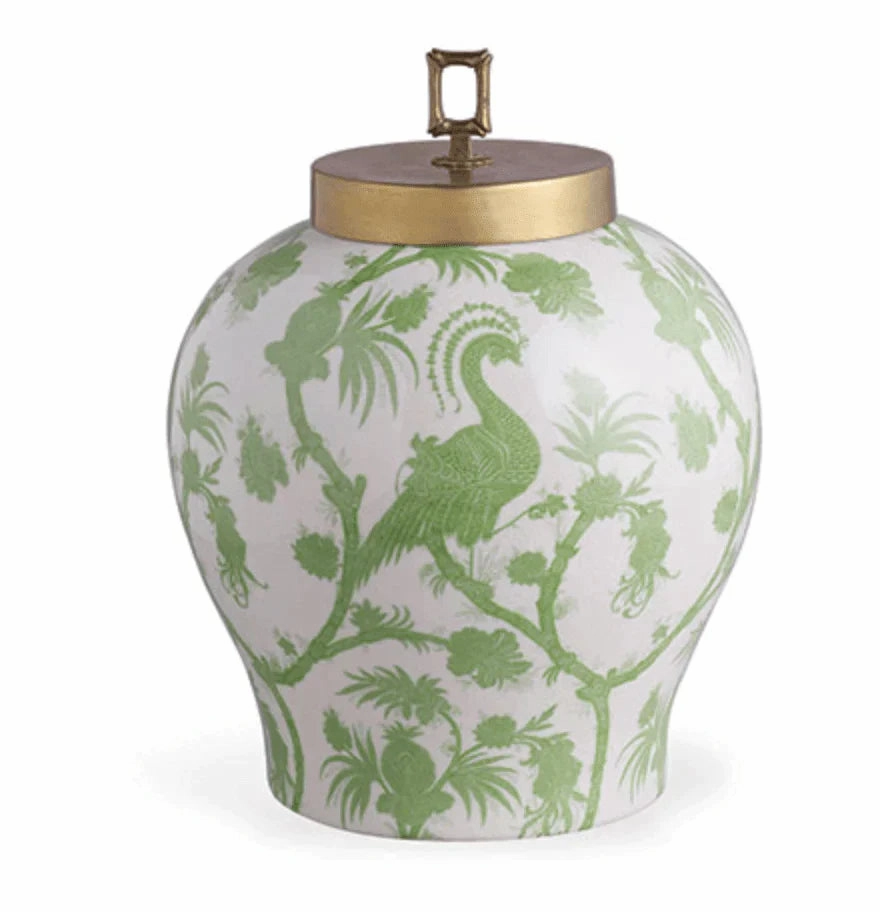 Scalamandre Balinese Peacock Green Porcelain Jar