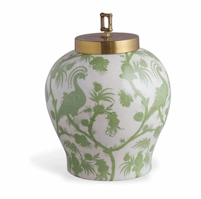 Scalamandre Balinese Peacock Green Porcelain Jar home display ornament