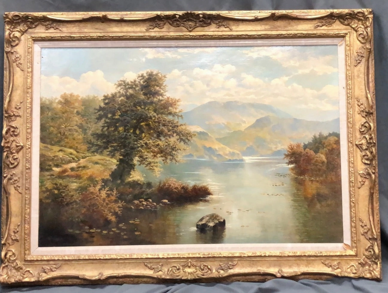SCOTTISH LANDSCAPE OIL PAINTING WITH MOUNTAINS AND LAKE SIGNED SPINKS classic mural painting