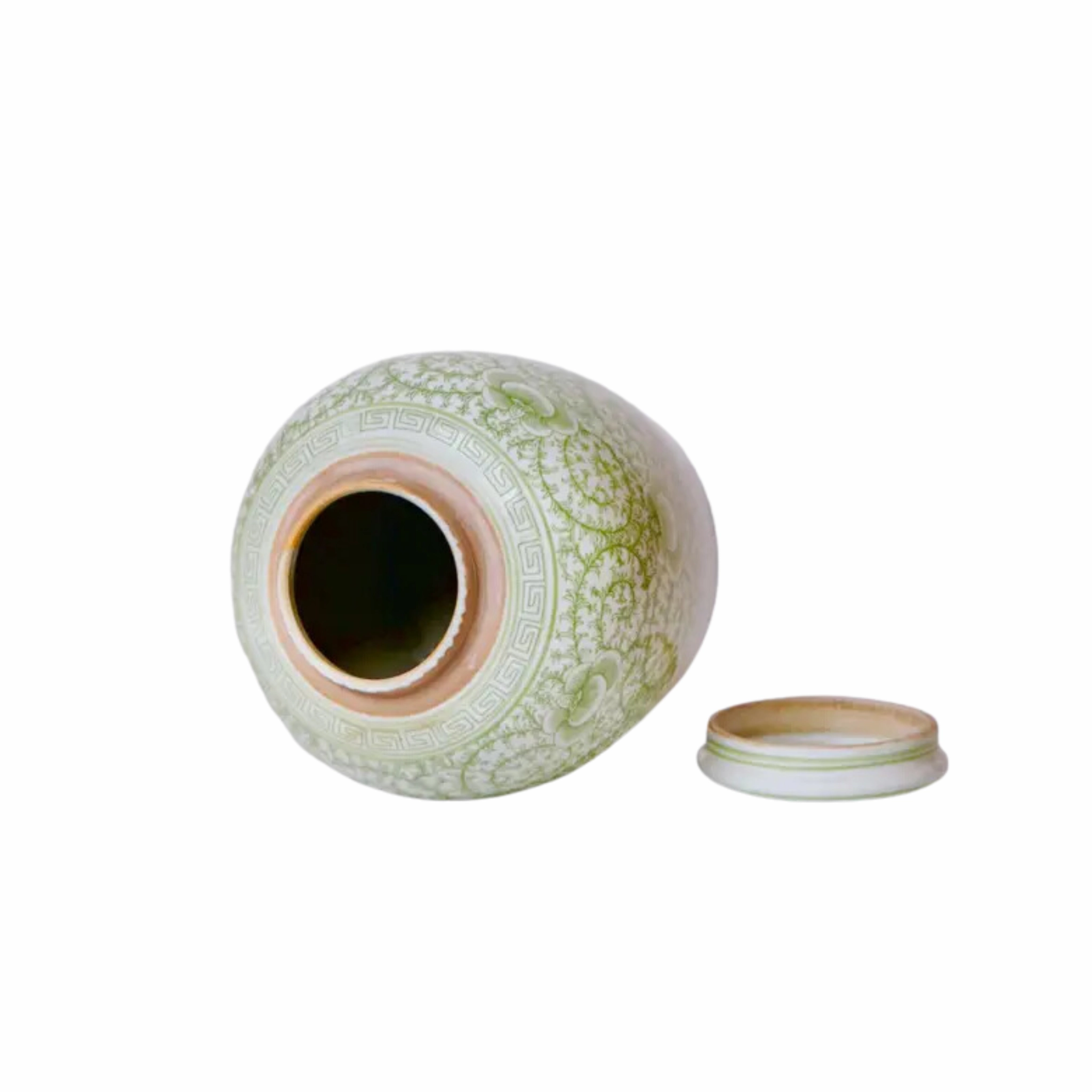 Scrolling Peony Green and White Porcelain Lidded Jar