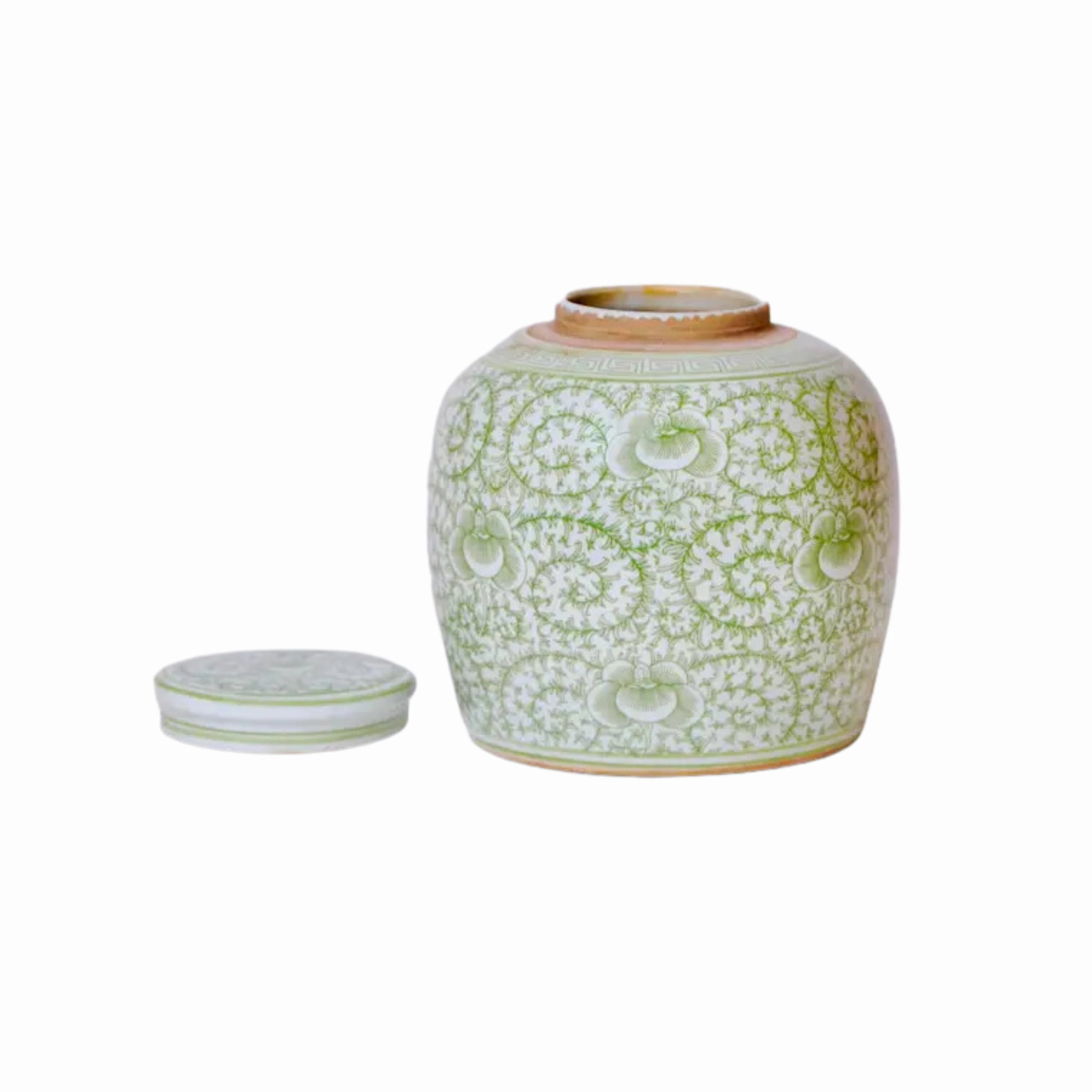 Scrolling Peony Green and White Porcelain Lidded Jar