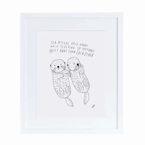 Sea Otters Holding Hands - Print framed wall decor