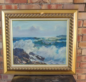 SEASCAPE OIL PAINTING IN GOLD FRAME classic mural painting