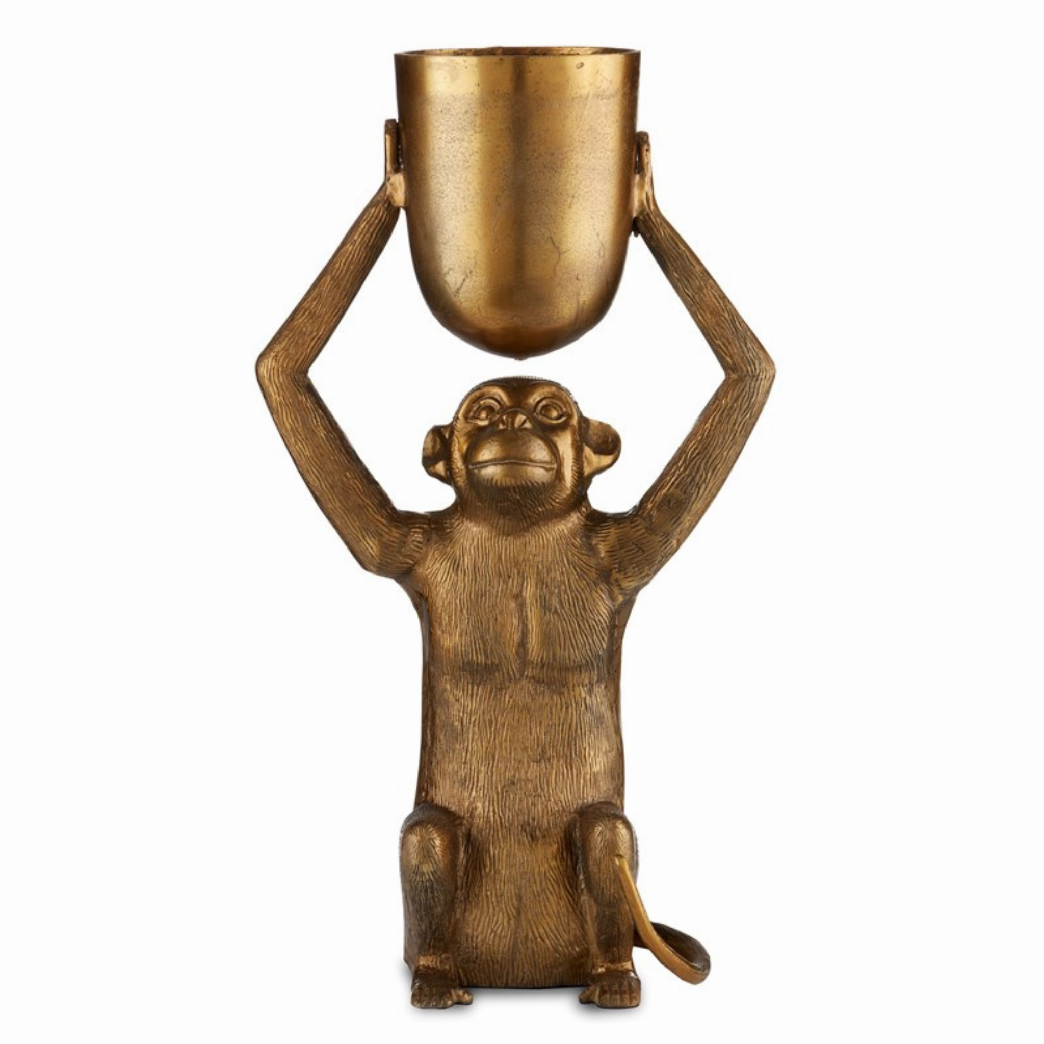 Seated Ape Planter In Antique Gold home display ornament