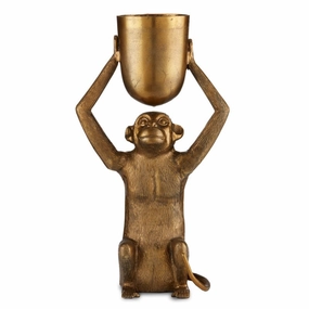 Seated Ape Planter In Antique Gold home display ornament