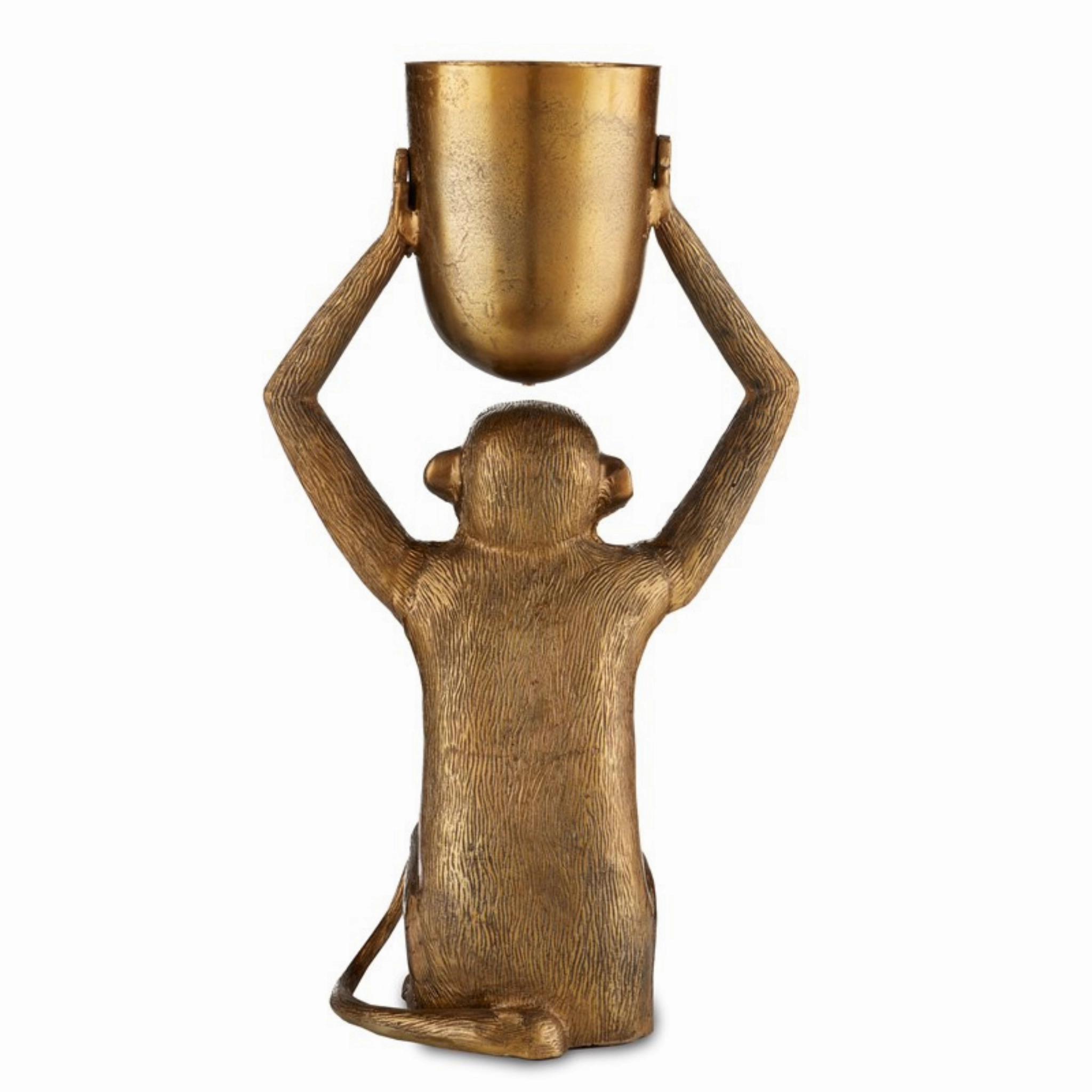 Seated Ape Planter In Antique Gold