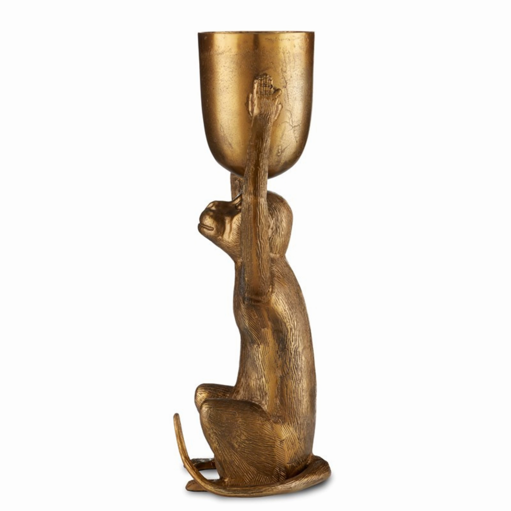Seated Ape Planter In Antique Gold