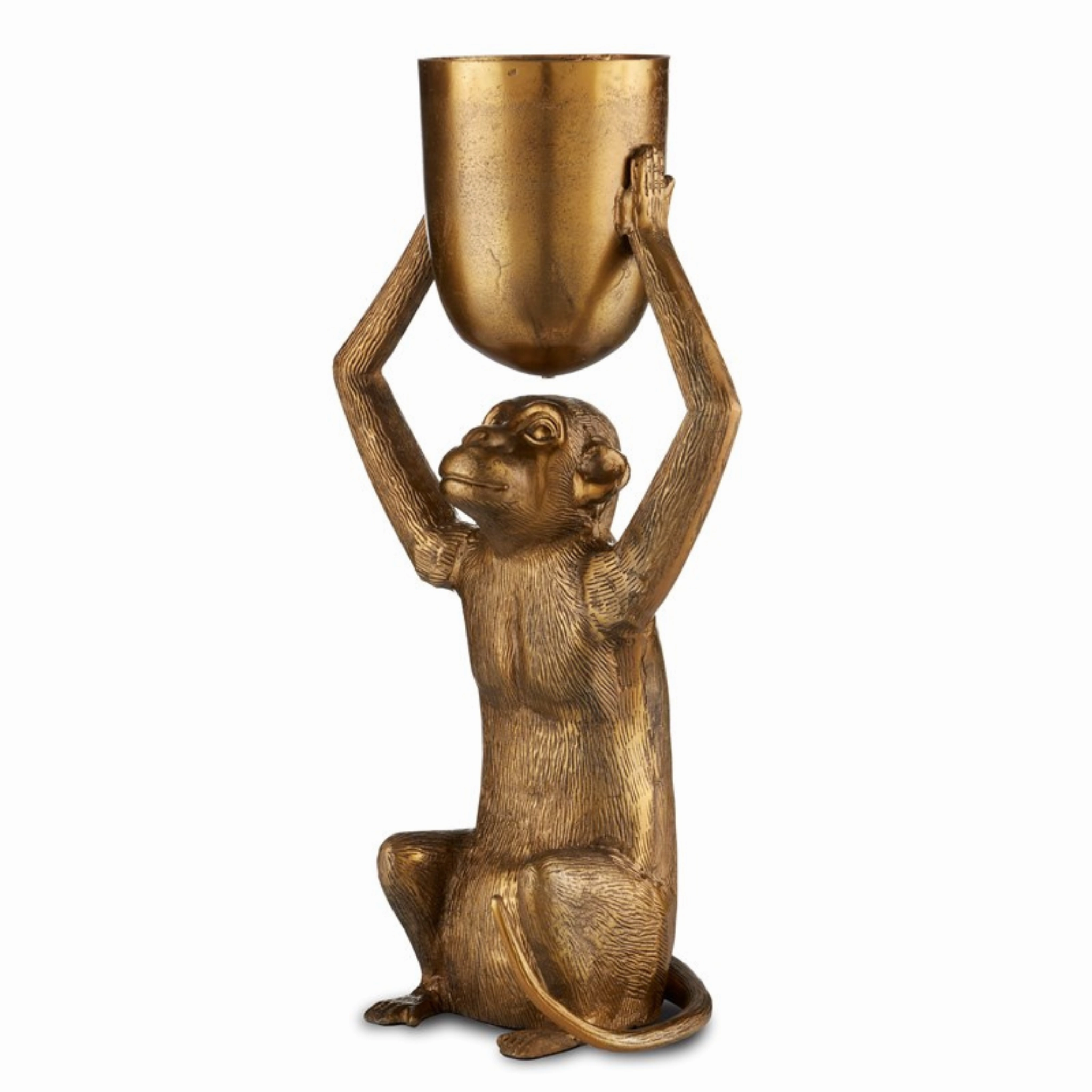 Seated Ape Planter In Antique Gold