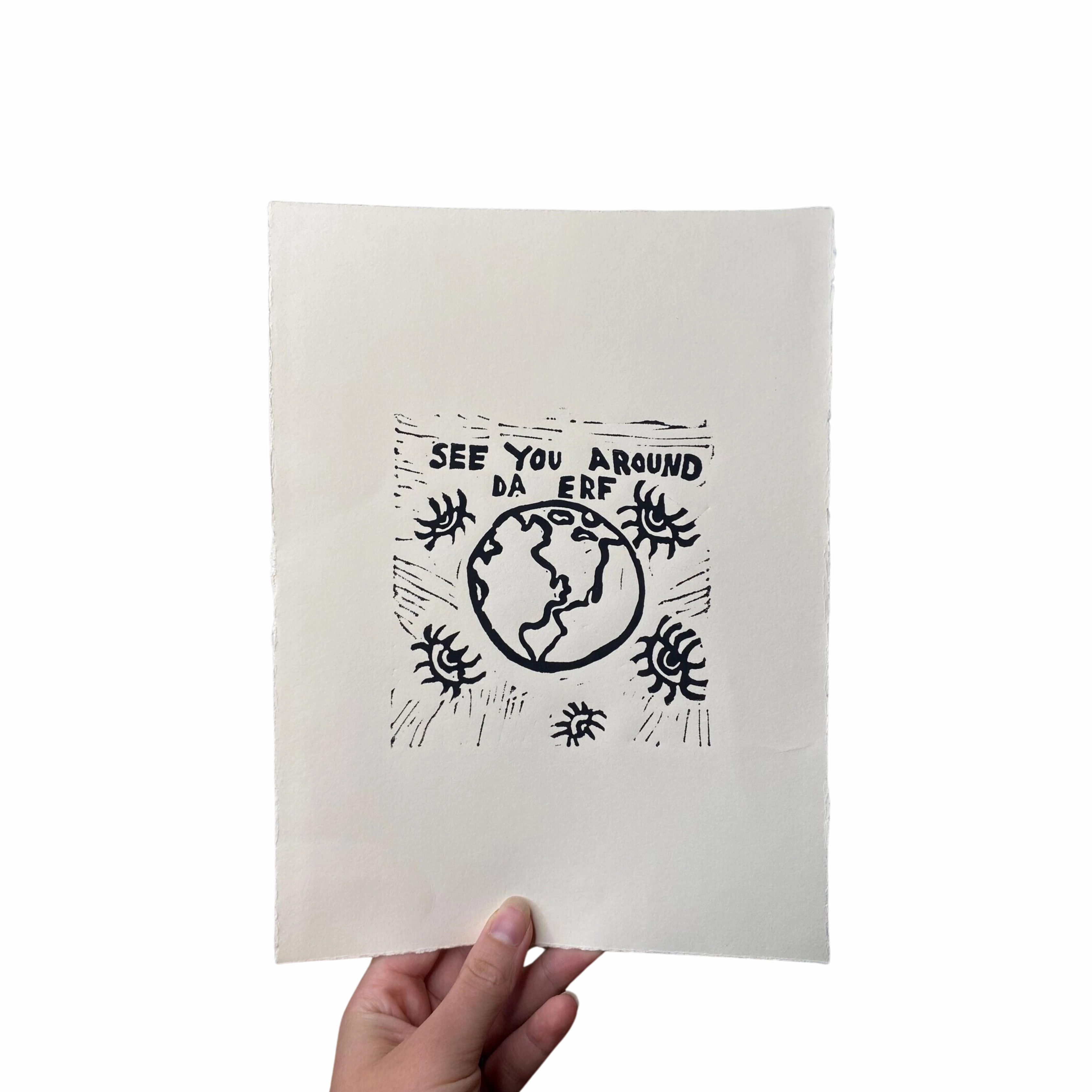 See You Around Da Erf Linocut Print framed wall decor