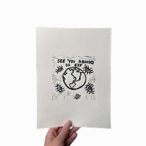 See You Around Da Erf Linocut Print framed wall decor