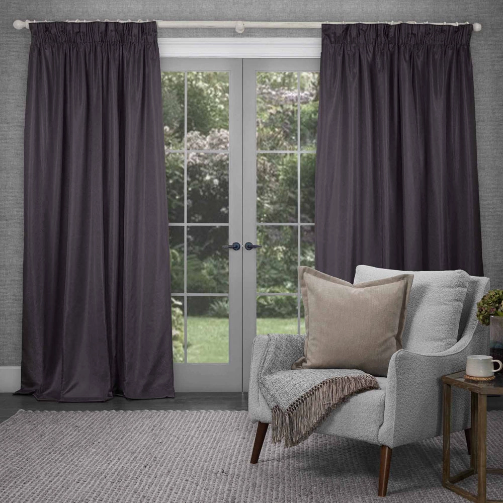 Sereno Woven Pencil Pleat Curtains Damson patterned fashion rug  