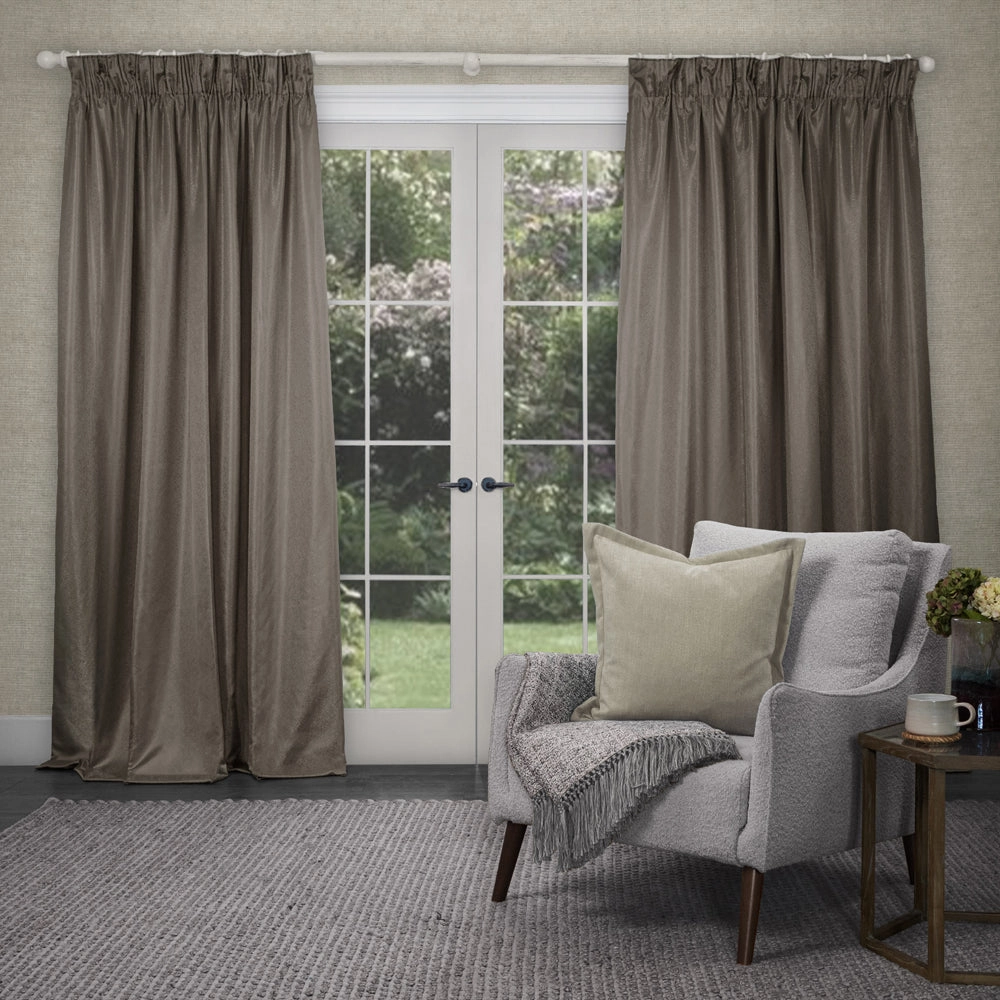 Sereno Woven Pencil Pleat Curtains Mink patterned fashion rug  