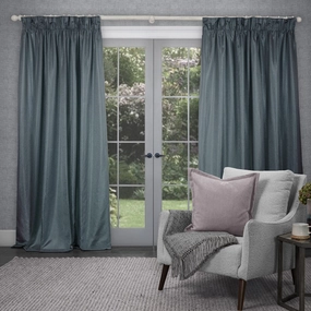 Sereno Woven Pencil Pleat Curtains Teal patterned fashion rug  