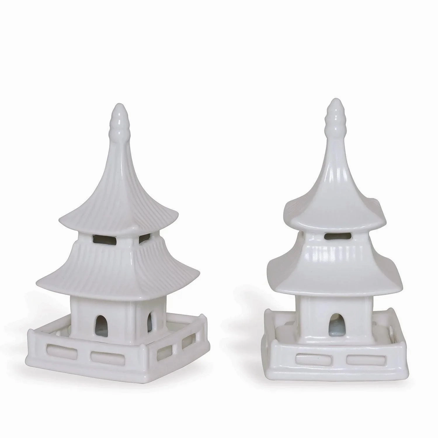 Set of 2 Short Matte White Glaze Porcelain Pagodas