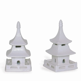 Set of 2 Short Matte White Glaze Porcelain Pagodas home display ornament