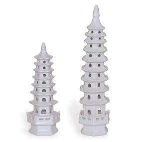 Set of 2 Tall Matte White Glaze Porcelain Pagodas home display ornament