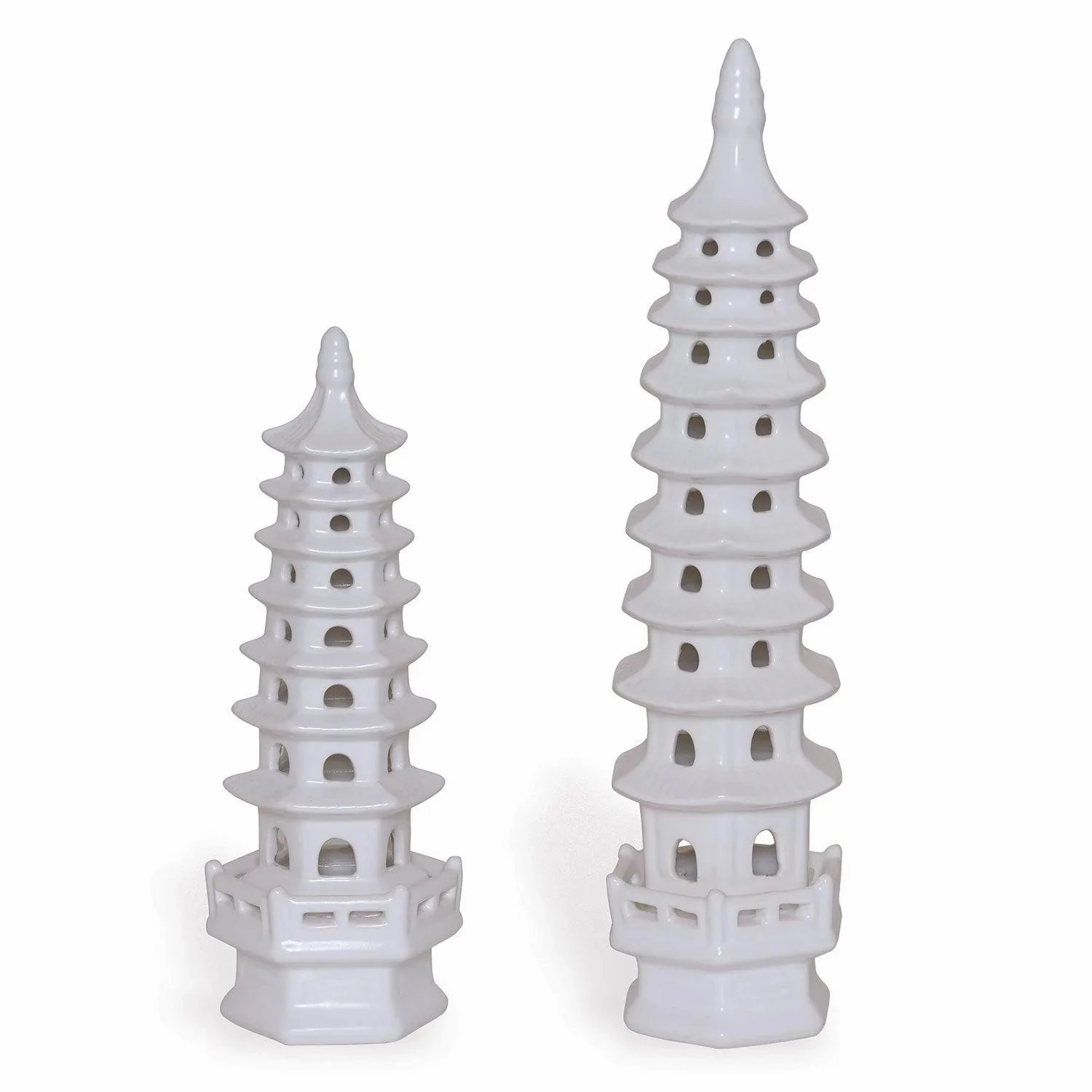 Set of 2 Tall Matte White Glaze Porcelain Pagodas home display ornament