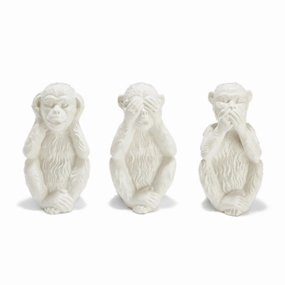 Set of 3 Decorative White Porcelain No Evil Monkeys home display ornament