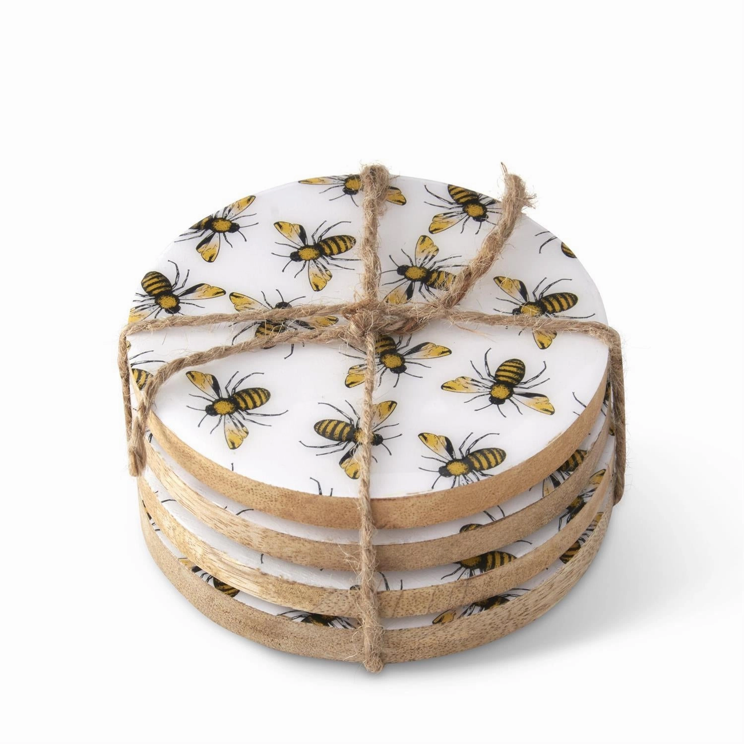 Set of 4 Bee Enameled Wood Coasters interior room decor