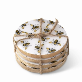 Set of 4 Bee Enameled Wood Coasters interior room decor