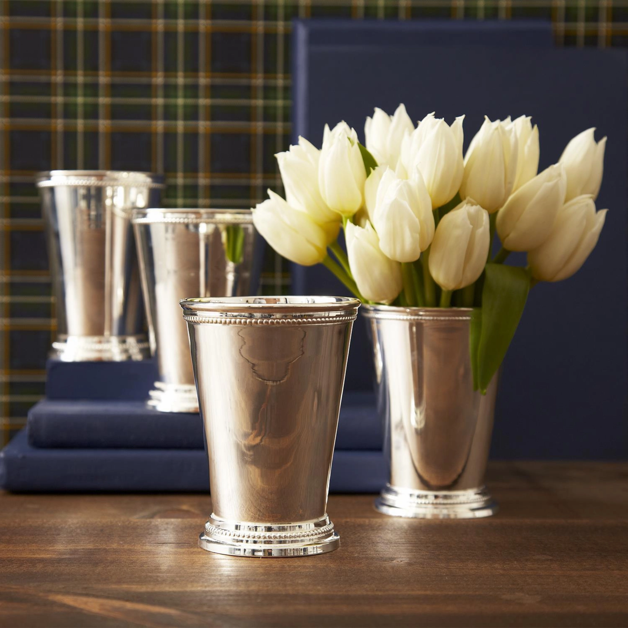 Set of 4 Lacquered Silver-Plated Mint Julep Vases