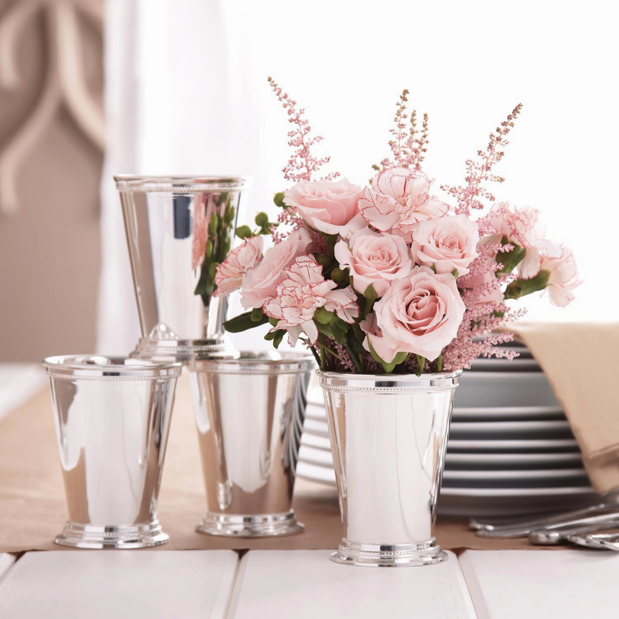 Set of 4 Lacquered Silver-Plated Mint Julep Vases