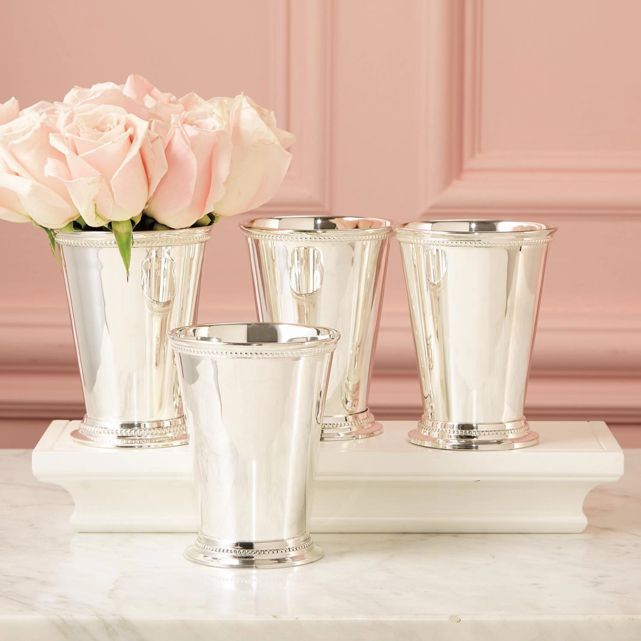 Set of 4 Lacquered Silver-Plated Mint Julep Vases