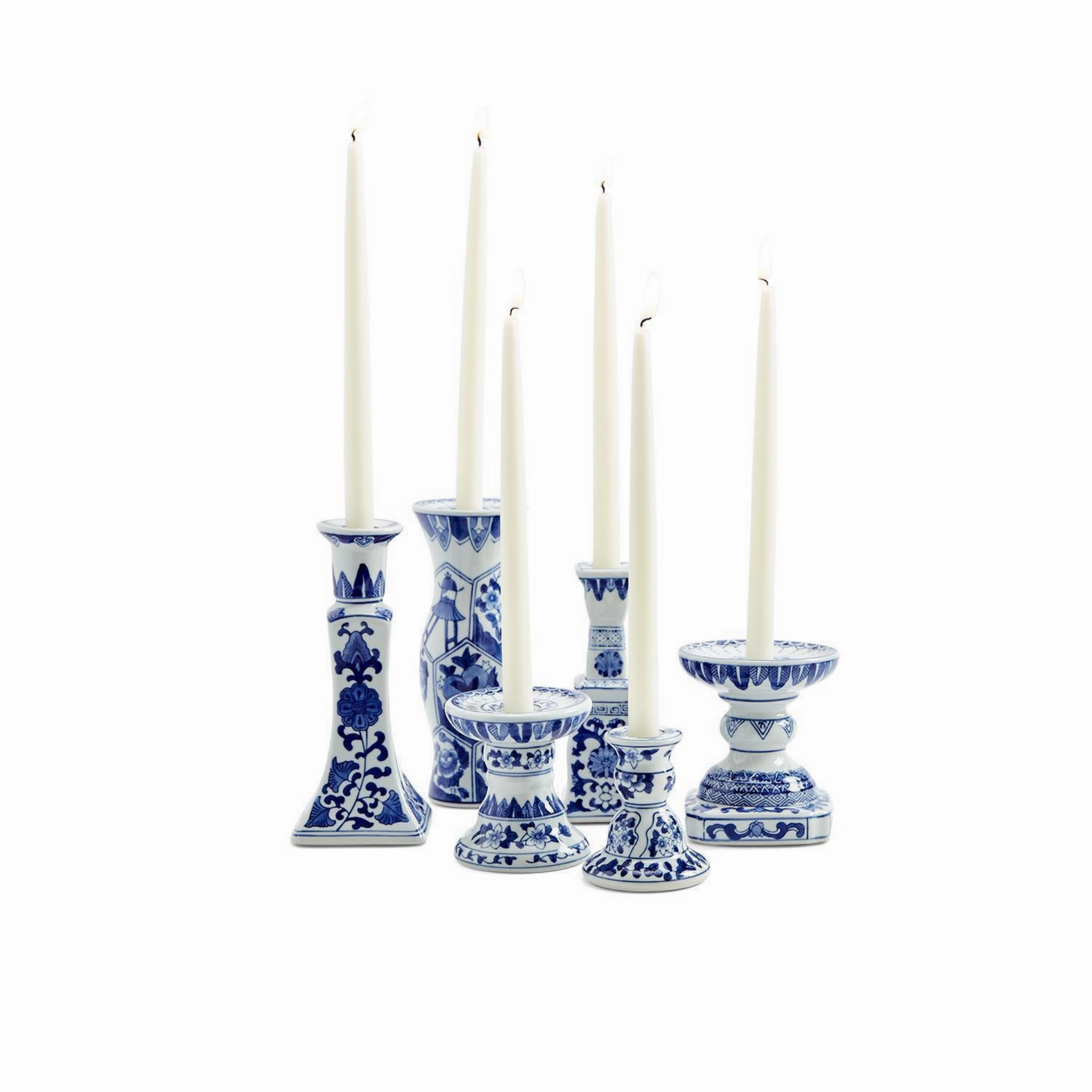 Set of 6 Canton Collection Blue and White Candleholders