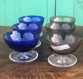 SET OF 6 COLORFUL BLOWN GLASS SHERBETS interior room decor