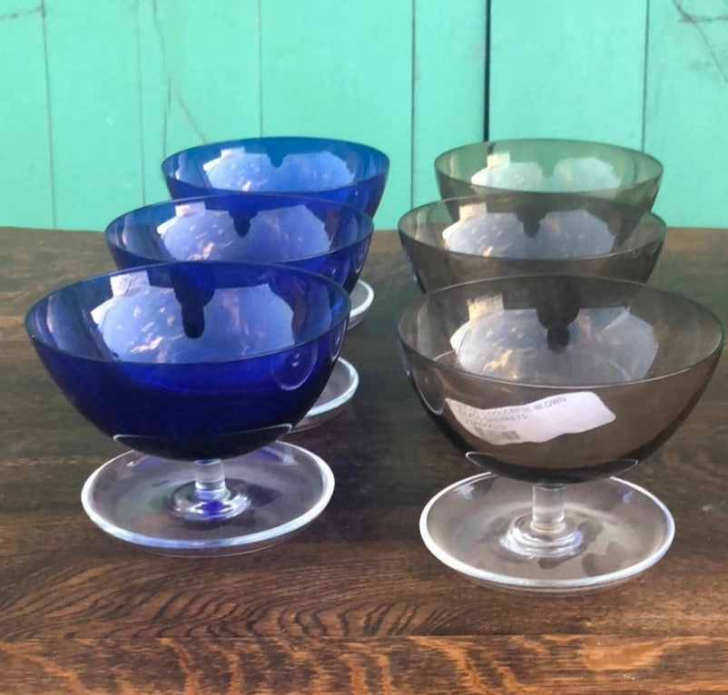 SET OF 6 COLORFUL BLOWN GLASS SHERBETS interior room decor