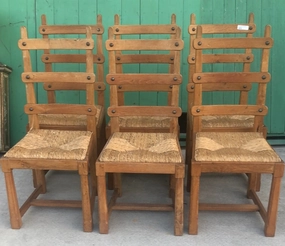 SET OF 6 OAK LADDER BACK CHAIRS WITH NAIL HEADS interior room decor