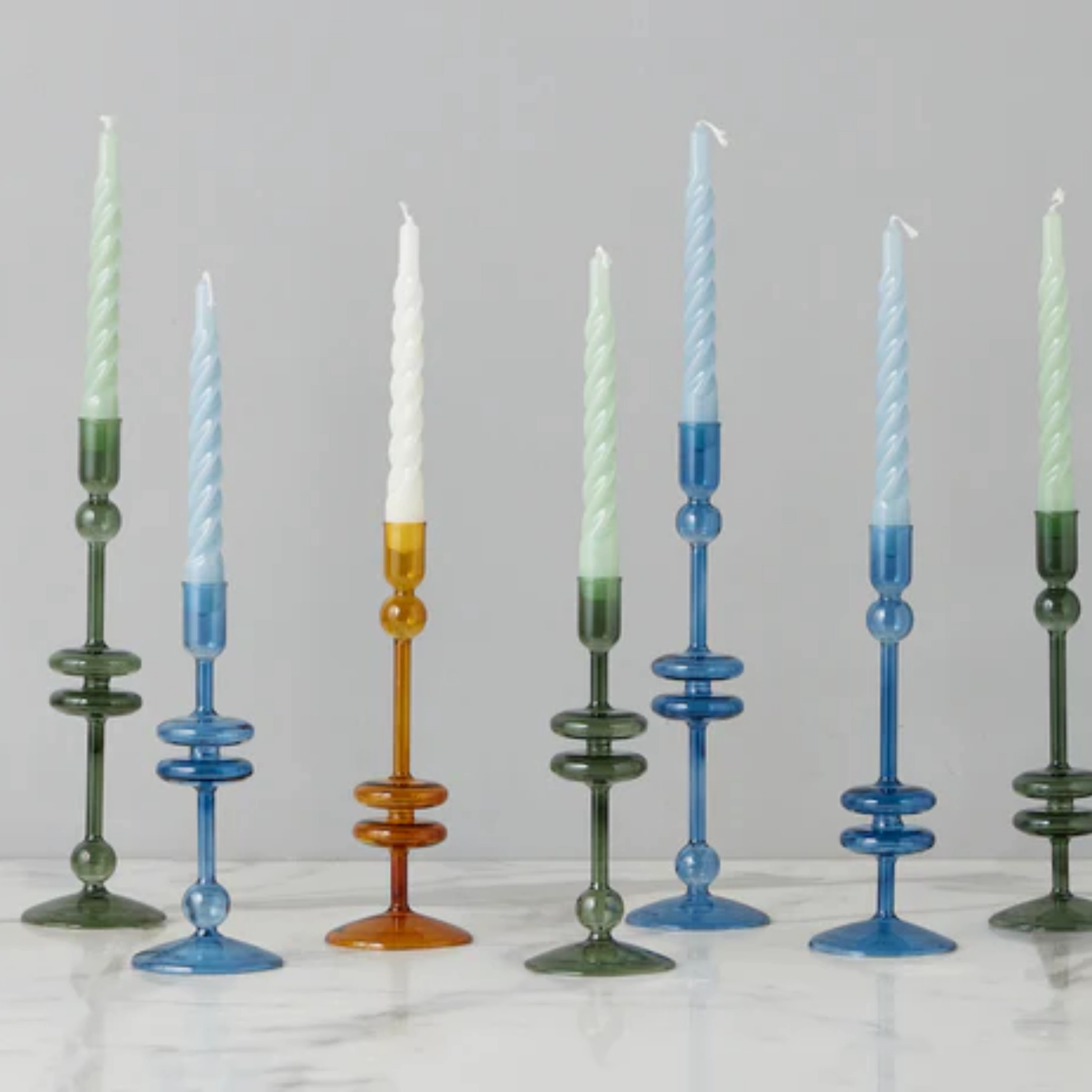 Set of 6 Sage Twisted Taper Candles