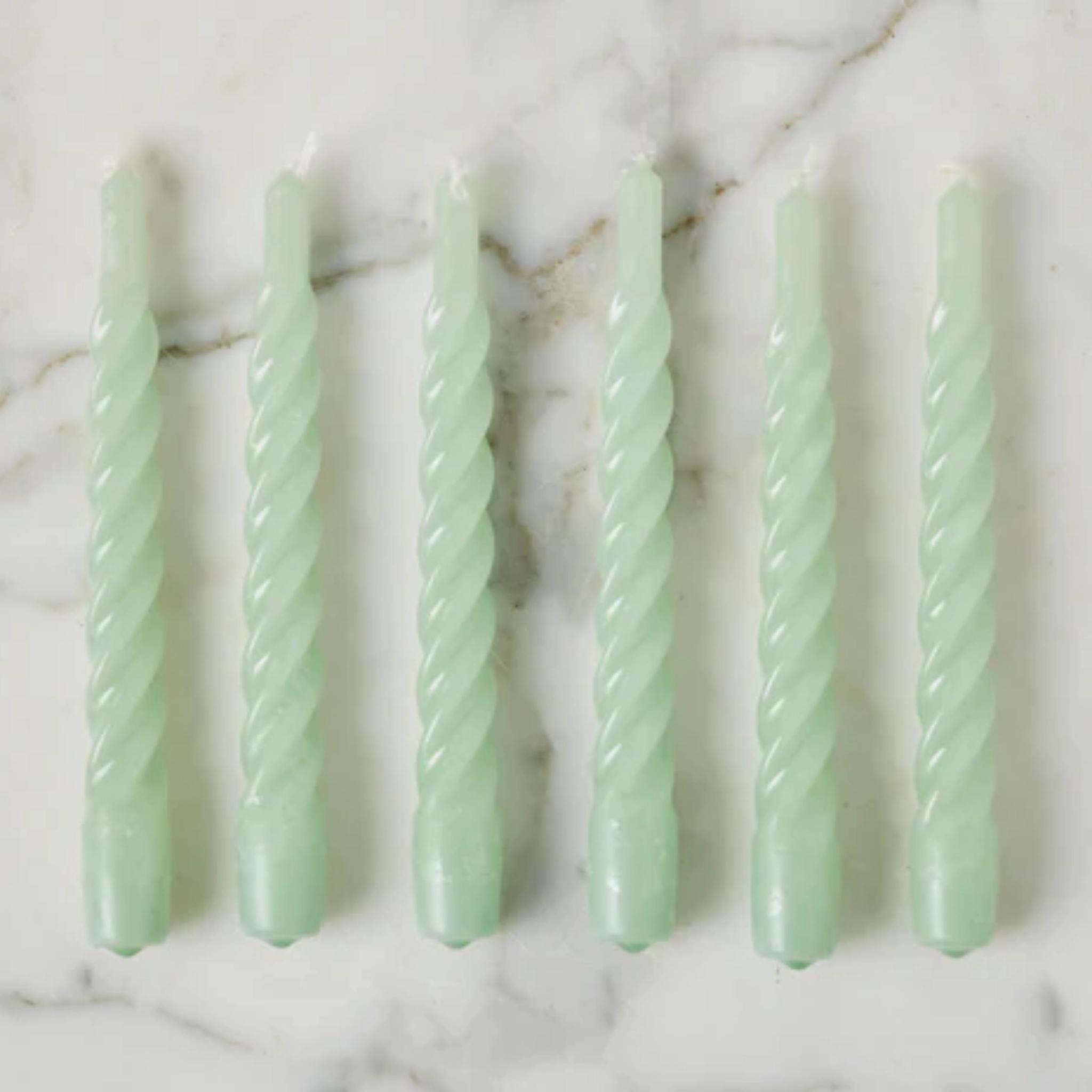 Set of 6 Sage Twisted Taper Candles