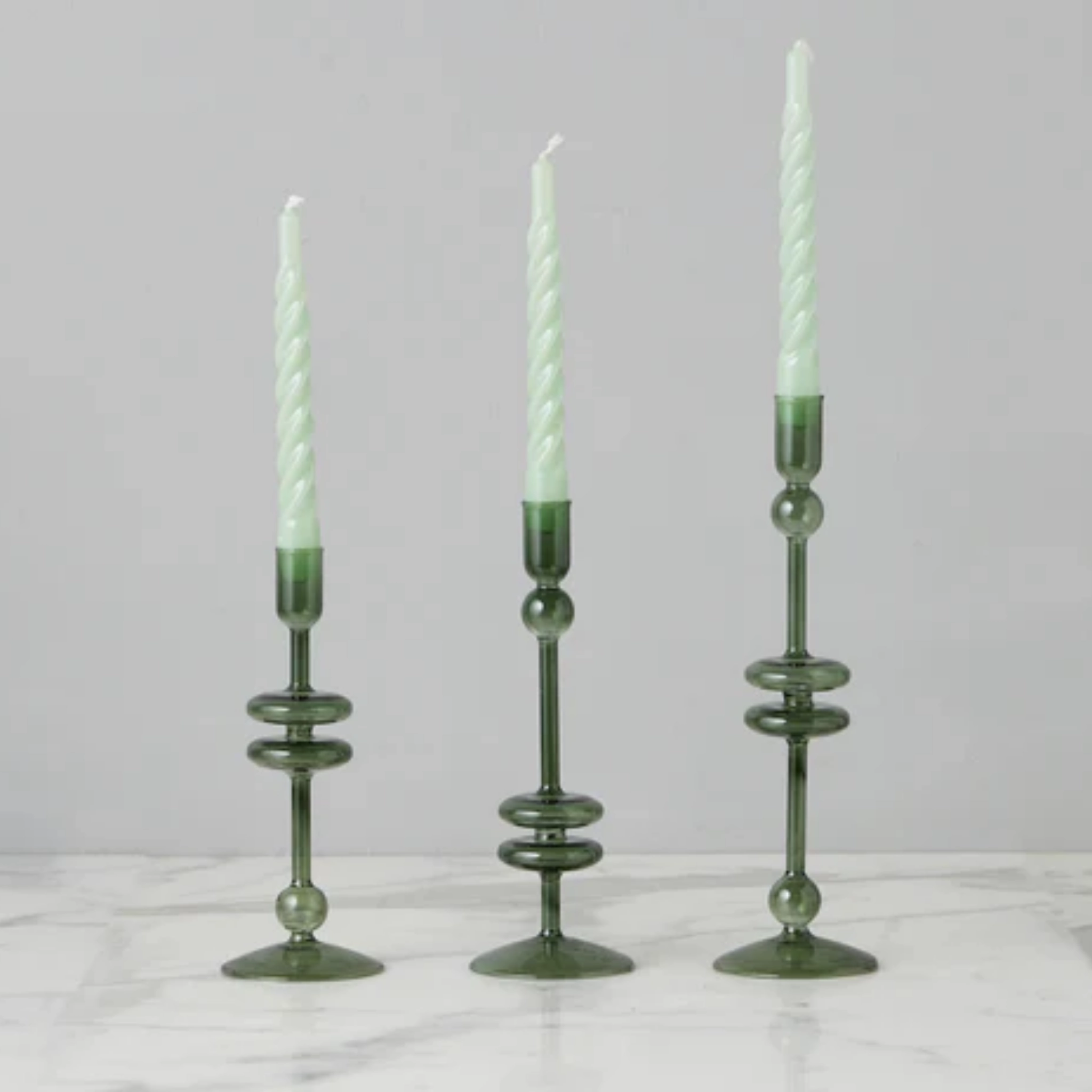 Set of 6 Sage Twisted Taper Candles