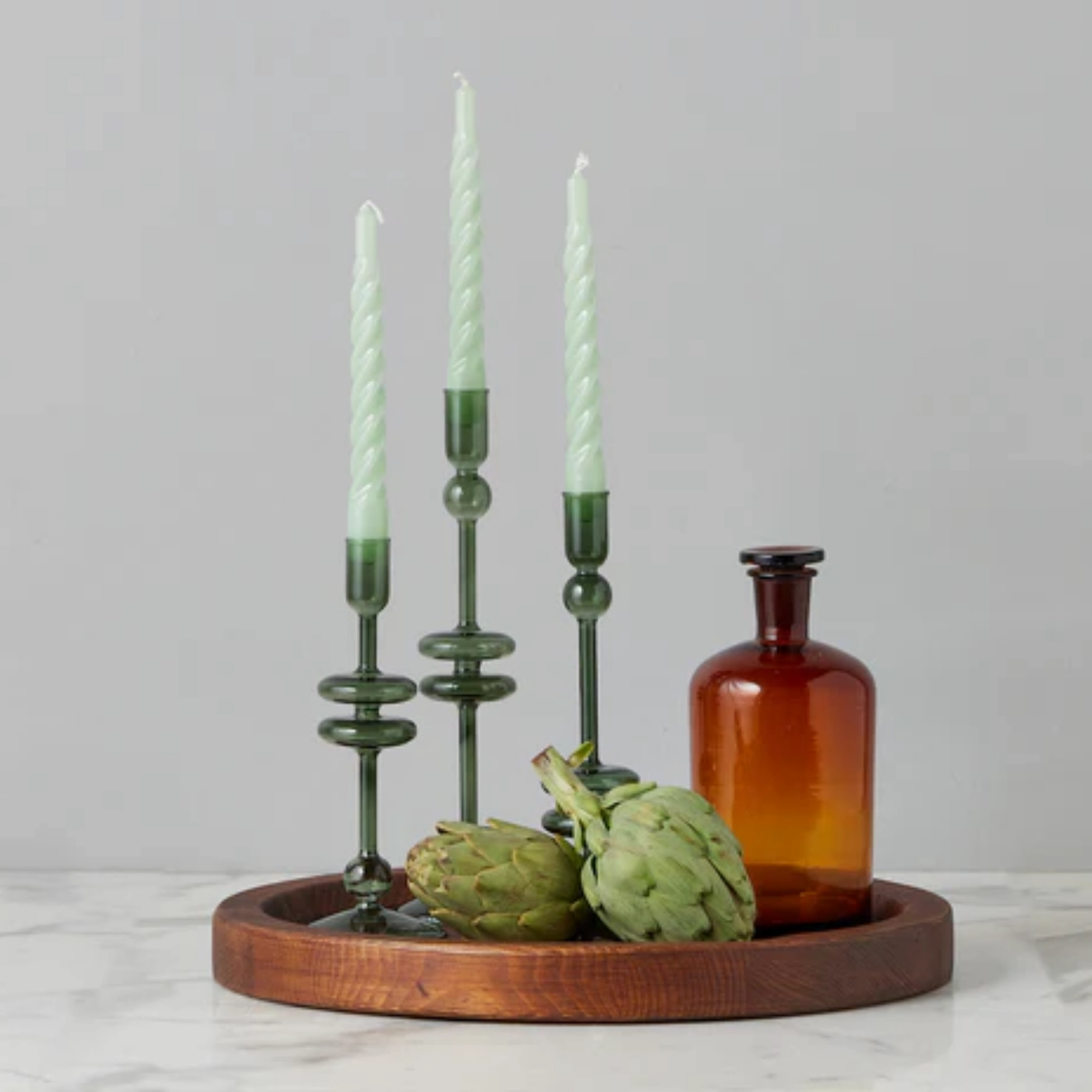 Set of 6 Sage Twisted Taper Candles